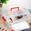 JUXYES 2-Tiers Stack Carry Storage Box With Handle, Transparent Stackable