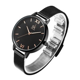 SHENGKE Simplicity Creative Women Watch Genuine Leather Elegant Women Watches Ladies Business Wristwatch (K0039-Black-Mesh Band)
