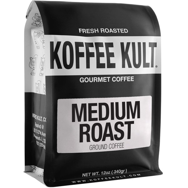 Koffee Kult Koffee Kult Medium Roast Smooth and Flavorful Medium Roast Ground Coffee - Perfect for a Relaxing Cup Anytime (Medium Roast, 12oz)