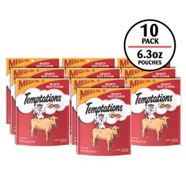 TEMPTATIONS Classic Treats for Cats Hearty Beef Flavor 6.3 Ounces (Pack of 10)