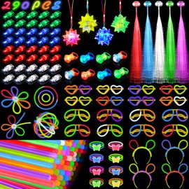 TSDATOWR Glow in the Dark Party Supplies for Kids Adults, Light Up Party Favors with 57 LED Light Up Toys, 100 Glow Sticks Bulk DIY Glow Necklaces Glasses Bracelets Headband, Neon Party Supplies & Decorations