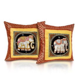 AeraVida Decorative Pink Elephant Animal Motif Sequin Accent Throw Pillow Cover Set of 2
