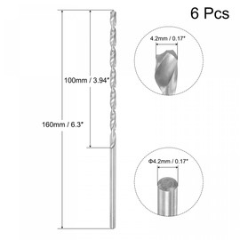 sourcing map HSS(High Speed Steel) Extra Long Twist Drill Bits, 4.2mm Drill Diameter 160mm Length for Hardened Metal Woodwork Plastic Aluminum Alloy 6 Pcs