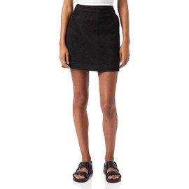 VERO MODA Damen Velours Minirock Kurzer Stretch Bleistiftrock Samt Nicki Stoff VMDONNADINA, Farben:Schwarz-2, Größe:L