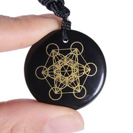 KYEYGWO Engraved Obsidian Chains with Adjustable Rope, Round Stone Pendant, Healing Stone, Talisman Necklaces, Amulet, Blessing, Jewellery for Men and Women, Obsidian Obsidian Nylon rope, Obsidian