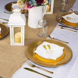 Baby Shower Napkins - "And The Story Begins" 100 Gender Reveal Gold Napkins - Large 6.5 x 6.5 Inch