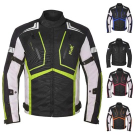 HWK Scorpion Motorcycle Jacket for Men & Women, Motor Bike Jacket and Motorcycle Gear with Body Armor Foam Padding & Breathable Cordura Fabric, Reflective Jacket for Night Visibility - Green, Large