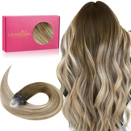WENNALIFE Microlink Hair Extensions Human Hair, 50g 50s 24 Inch Ombre Walnut Brown to Ash Brown and Bleach Blonde Remy Micro Bead Hair Extensions Real Human Hair Micro Loop Micro Ring Hair Straight