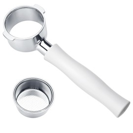 Normcore 51mm Naked Bottomless Portafilter 2 Ears Fits Delonghi ECP3420/EC155/BCO430/EC260 with Non-Stick Coating White Anodized Aluminum Handle - Portafilter Basket Included