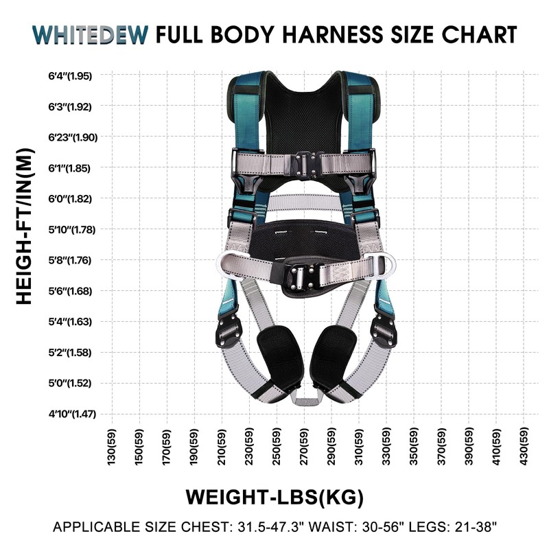 WHITEDEW Fall Protection Premium Safety Harness with Shock Absorbing Lanyard,