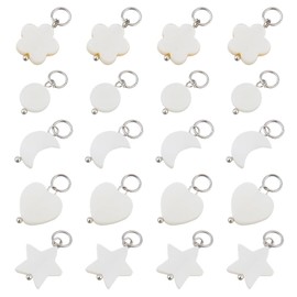 SUPERFINDINGS 40Pcs 5 Styles Shell Pendants Natural Shells Charms Sea Ocean Charms Moon Star Heart Round Flower Shells Charm White Shell Charm for Necklace Earring Bracelets Jewelry Making