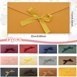Pack of 12 Colourful Envelopes, 22 x 11 cm, Beautiful Envelopes, Coloured Envelopes with Ribbon, Gift Envelopes, Coloured Kraft Paper Envelopes, Colourful Envelopes for Invitations, Gift Cards
