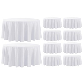 Aocoz Round Tablecloth 10 Pack 108 Inch White Tablecloths Washable Decorative Linen Polyester Table Clothes Cover for Dining Table Banquets Buffet Parties and Wedding