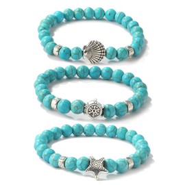 LETAJOY Turquoise Bracelet for Women,Healing Crystal Stone Stretch Round Bead Bracelets for Women Men Jewelry(Seashell)