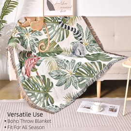 Ksriylm Pattern Throw Blanket for Couch, Throw Blanket for Bed, Quilt Tapestry, Retro Decor Bed Blankets,51"×63" All Season Ultra Soft Leaf Throw Blanket with Tassels for Sofa Chair, Dark Green