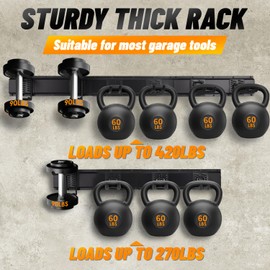 32‘’/48‘’ Garage Storage, Garage Organization, Garden Tool Organizer Wall Mount, 420lbs Adjustable Heavy Duty Metal Hanging Hooks, Yard Rack Hanger System Shovel Rake Broom Ladder Holder, Men Gift