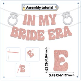 In My Bride Era Banner, Engagement Party Decorations, We're Engaged Banner, Bride to Be Bachelorette/Wedding/Bridal Shower Party Decor Supplies Rose Gold Glitter