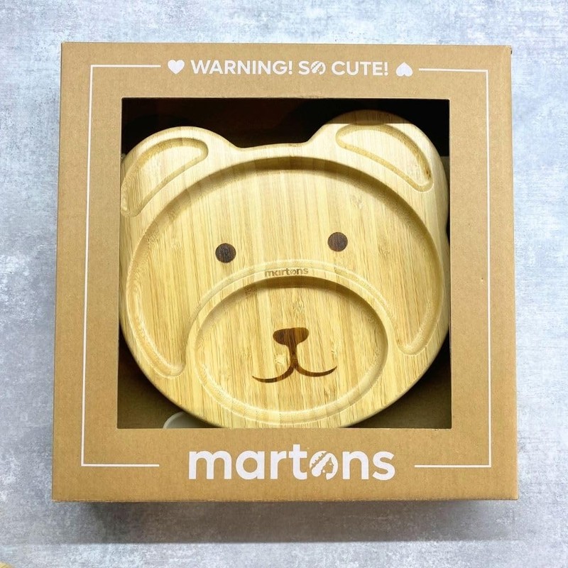 Martons Bamboo Bear Plate with Suction Cup, Non-Slip with Matching