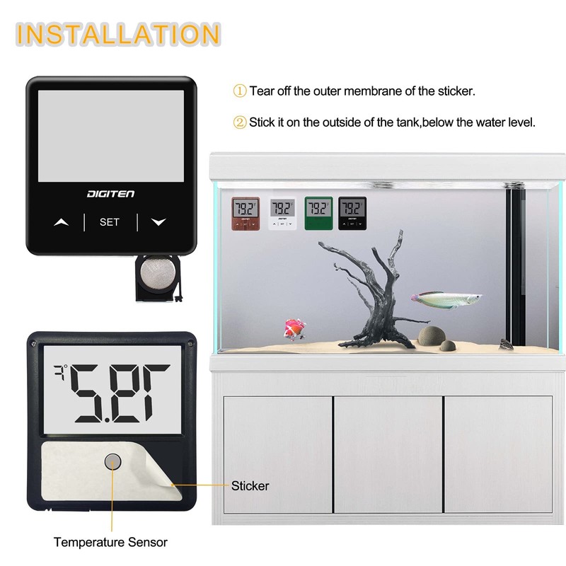 DIGITEN Aquarium Thermometer Digital Fish Tank Thermometer Stick On Water