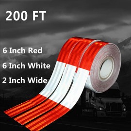 WAENLIR 2 inch x 200Feet Reflective Safety Tape DOT-C2 Waterproof Red and White Adhesive Conspicuity Tape for Trailer, Outdoor, Cars, Trucks