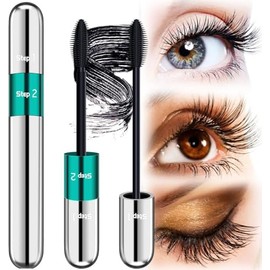 Mascara Black Length - Waterproof 2 in 1 4D Silk Fiber Mascara 5X Longer, Natural and False Effect Look in One Long Lasting Mas Cara Makeup for Women