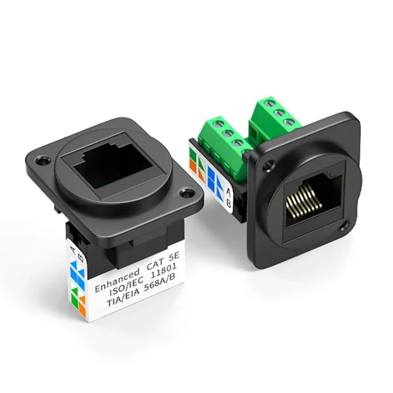 Jienk 5PCS RJ45 Female Panel Mount Screw Terminal Adapter, D-Type