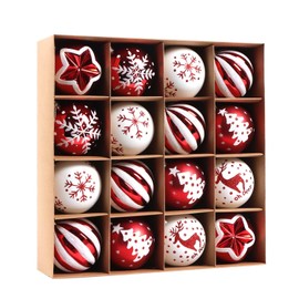 SVNVIOZ Pack of 16 8 cm Christmas Baubles, Red and White, Christmas Tree Baubles, Plastic Decoration, Shatterproof Christmas Tree Decorations with Hanger, Christmas Tree Baubles for Christmas