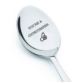 Gifts For Daughter Son | Vegan Gift For Him Her | Christmas Birthday Gift For Kids | Humor Gifts | You Are A Cutecumber Engraved Spoon | Funny Gift For Your Vegetarian Family Friends - 7 Inch