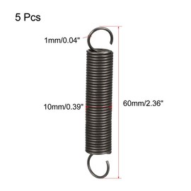 TA-VIGOR 5Pcs Extension Compressed Spring,1mm Wire Diameter, 10mm Outer Dia, 60mm Free Length Steel Dual Hook Tension Spring for DIY Repair, Mechanical Equipment, Industrial Use