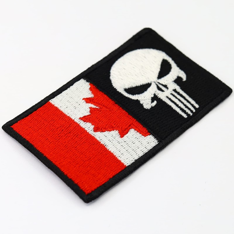 Skull Patch Canada Flag Fabric Applique to Sew or Iron
