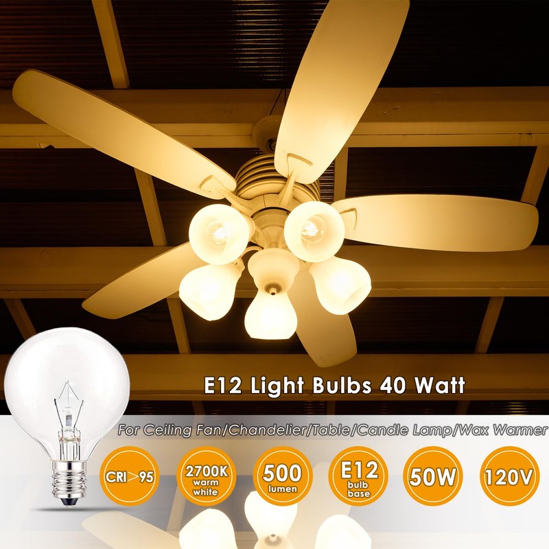 SerBion 40 Watt Light Bulbs E12 Candelabra Base 120Volt Round