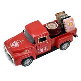 Coffee Bar Decor Vintage Mini Metal Coffee Truck Decor with Coffee Sign and Book Accessories for Coffee Station,Farmhouse Tiered Tray Table Decorations for Home Kitchen, Office, Cafe (Red-Coffee)