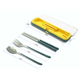 DOUEAT Portable Utensils Set Case with Fork, Spoon, Chopsticks; Reusable Stainless Steel Flatware; for Travel, Camping, School, Office Silverware Cutlery - Blue