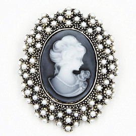 Wedding Party Queen Lady Vintage Victorian Design Cameo Bronze Brooch Pin