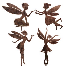 JJIW 4 Pcs Set Garden Ornaments Outdoor, Fairy Garden Accessories, Weatherproof Wrought Iron Decorations For Fairy Garden Decor, Figurine Also Suitable As A Gift, Decorations Outdoor