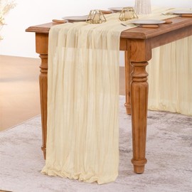 MLMW Beige Table Runner Cheesecloth Easter Spring Cheese Cloth Runner Boho 160 inch Gauze Rustic Sheer Table Runner Extra Long 13.3ft for Wedding Party Baby Bridal Shower Birthday