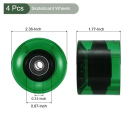 YOKIVE 4 Pcs Skateboard Wheels with Bearing, 80A Skate Scooters Replacement, Great for Skateboarding, Outdoor Street Sports (Clear Green Black, 60mm OD)