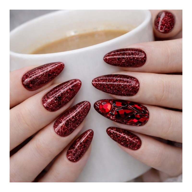 Passionate Red Handmade Nail Tips - Ballerina / 정열의 레드