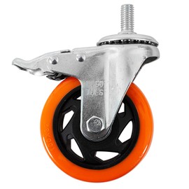 DOGOTULS ZF5197 Rodaja de PVC Naranja Giratoria con Espiga Roscada y Freno 4"