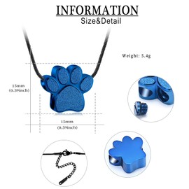 QGJNSGC Paw Print Urn Cremation Necklace for Ashes Dog Cat Pet Paw Print Animal Keepsake Memorial Charm Pendant Necklace for Men Women