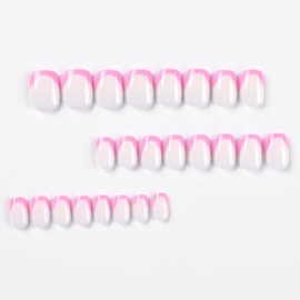 24PCS Reusable Fake Nails - Pressed Nails, French Series, Sticky Nails - Women's and Girls' Fake Nails (Short, Minimally Pink)