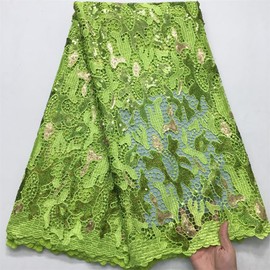 KAJURUI African Lace Fabric5 Yards Nigerian Water Soluble Lace Fabric Sequin Fabric for Wedding/Party/Daily Sewing (40584)