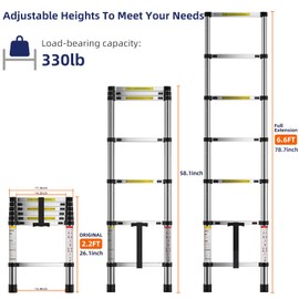 MGENLONG 6.6 FT Extension Ladders, Lightweight Collapsible Ladders, Aluminum Telescoping Ladders for Home, Folding Telescoping Ladder for RV, Attic, Daily Use at Home, Capacity 330 lbs…