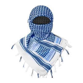 M MCGUIRE GEAR Shemagh Tactical Scarf, Middle Eastern Desert Hood, Bandana, Keffiyeh, Military Style, 100% Cotton, 42" x 42" (White/Navy)