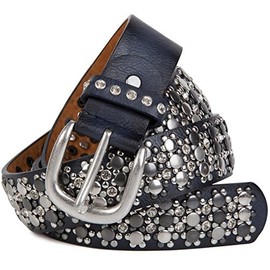 styleBREAKER Women's 03010052 Elegant Rivet Belt in Vintage Design, Rivets and Rhinestones, Can Be Shortened, darkblue