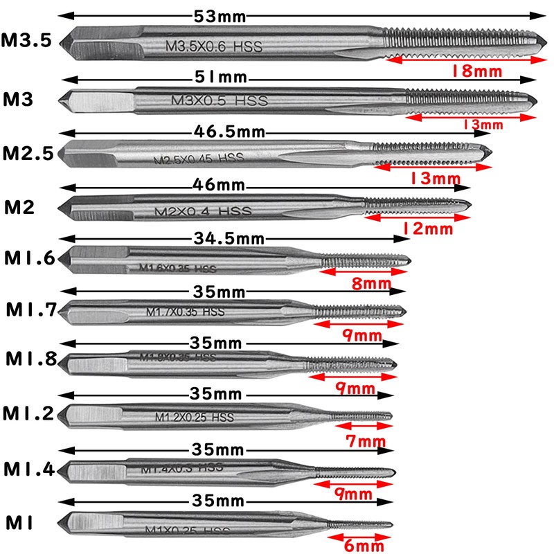 Bestgle Mini Tap Drill Set, 10 Piece Set, Chamfering Tap,