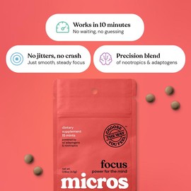 Micros Focus Mini Pack – Vegan, Sugar-Free Brain-Boosting Mints with L-Theanine, Lion’s Mane, Guarana & Ginseng