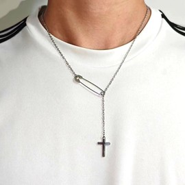 Safety Pin Necklace Link Small Dainty Cross Lariat Necklace Paperclip Paper Clip Cross Y Necklace for Women Men Jewelry Gift