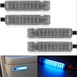 4/Pcs H2 Led Door Panel Lamp Lights for H-ummer H2 2003 2004 2005 2006 2007 2008 2009 Ice Blue LED Under Doors Footwell Courtesy Step Projector Warning Lights Assembly Replace OEM 15021518 15021517