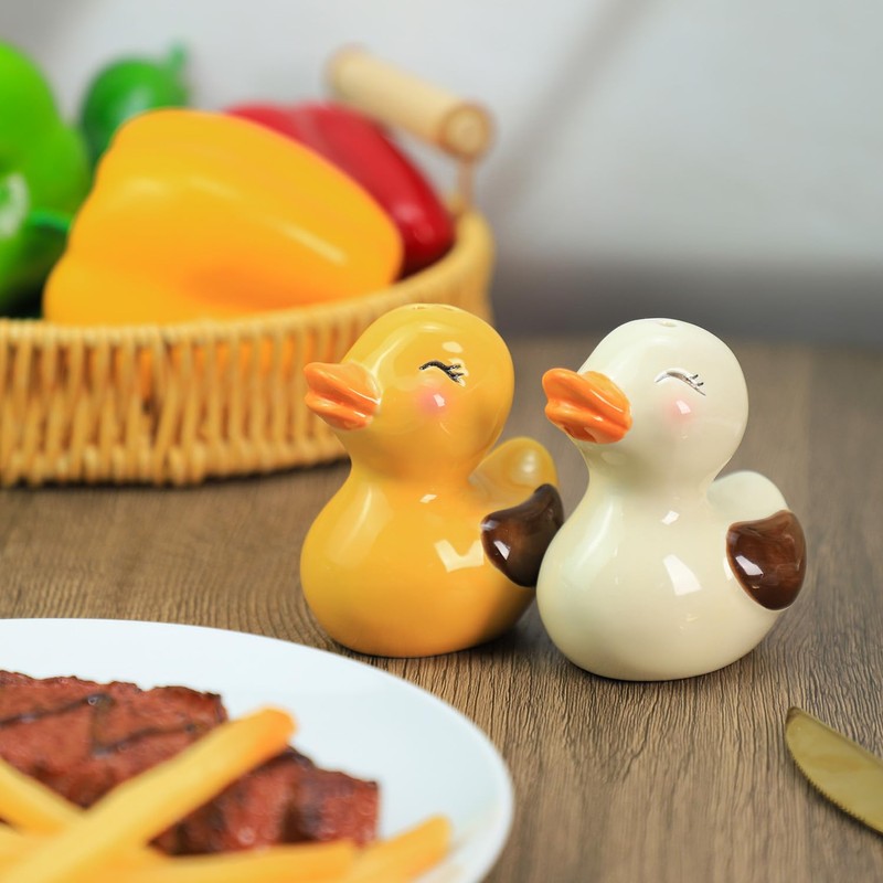Bicuzat Ceramic Duck Shape Salt & Pepper Shakers Set, Hand-Painted
